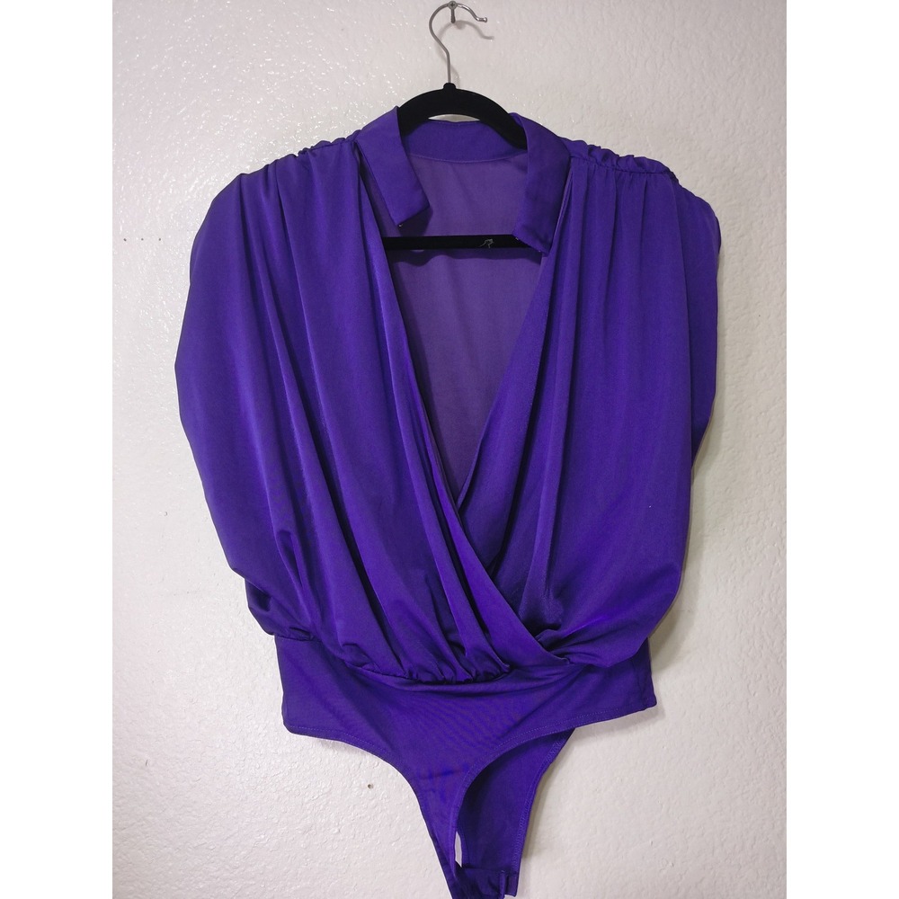 Glam Purple Surplice V-Neck Bodysuit Pleated Shoulder GT4776 (27)